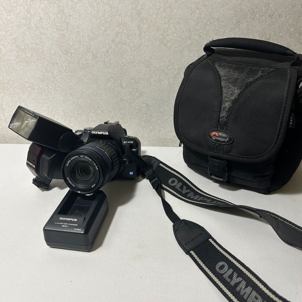 Olympus E-410 DSLR Camera Zuiko 40-150mm Lens FL-36 Flash Charger Lowepro Bag
